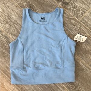 NEW! REI Co op Light Blue Ribbed Scoop Neck Crop lined Tank soft size XS
